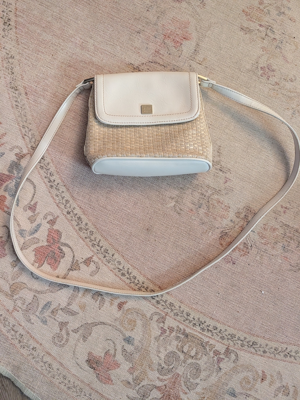 Liz Claiborne Neutral Cream Woven Crossbody with Smooth Cream Flap